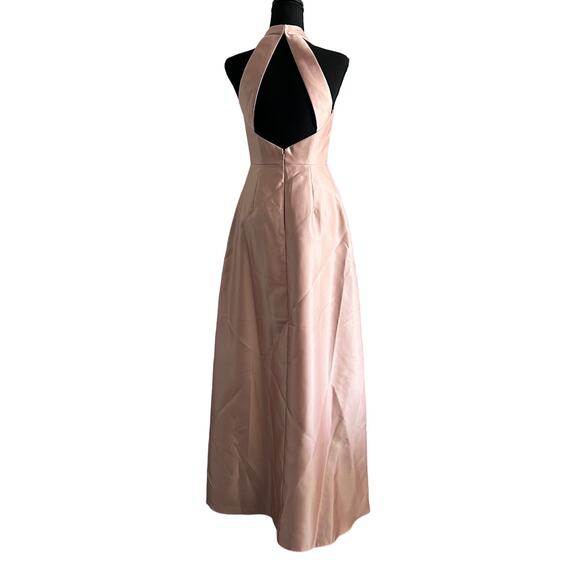 Alfred Sung Dress Size 2 Satin Twill Halter Toasted Sugar Maxi Gown D772 - Picture 9 of 16